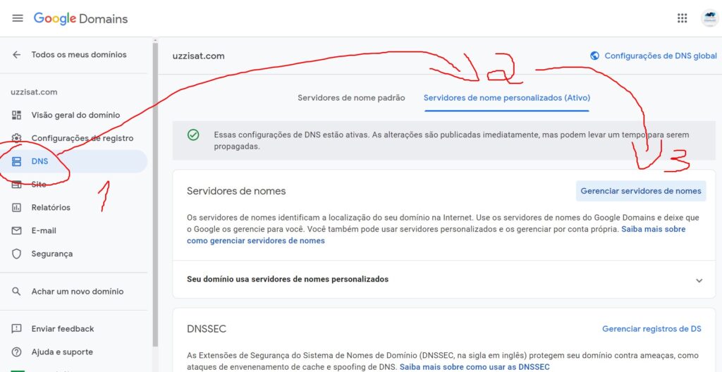 Editando Configurações DNS 8 ti pro br google dominios 3