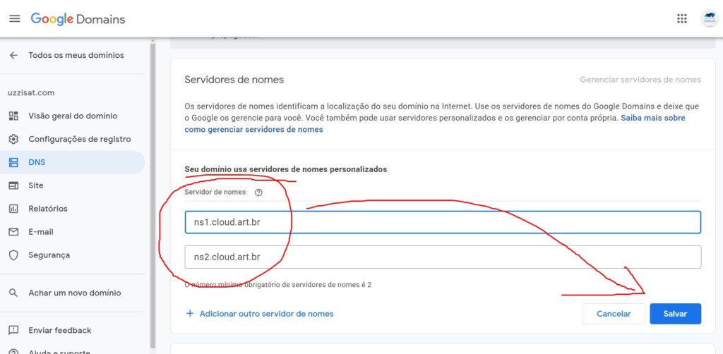 Editando Configurações DNS 9 ti pro br google dominios 4